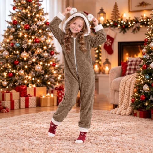 Kids Christmas Hooded Onesie Fleece Jumpsuit Outfit With 3D Ears For Girls - image 6