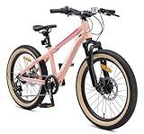 BIKESTAR Bicicleta de montaña Juvenil de Aluminio 20 Pulgadas de 6 a 9 años | Bici niños Cambio Shimano de 7 velocidades, Horquilla de suspensión | Berry