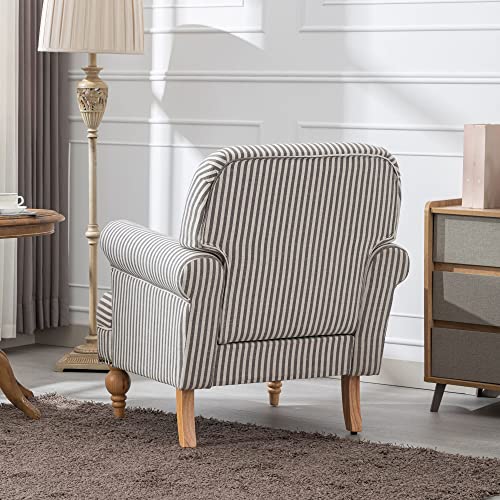 Dm Furniture Mid Century Modern Accent Chairs Set Of 2 Linen Fabric Armchair Wide Reading Chairs Upholstered Lounge Couch Chair For Bedroom/Living Room, Black Stripe #TOP3