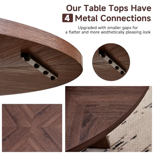 Image of 47 inch Round Dining Table Set for 4, Kitchen Table and Chairs | Wooden Cross Base, Metal-Framed Chair, Boucle Fabric, Ergonomic Curved Backrest, for Apartment