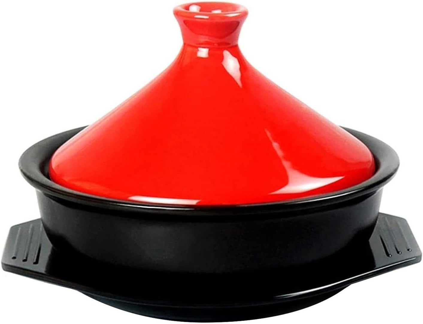 Tagine Pot Moroccan for Cooking, Ceramics Tajine Tapered Lid with Tray Compatible with Gas Stove Braised Chicken Soup Give Away Recipes(Color:Red)