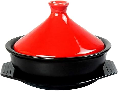 Tagine Pot Moroccan for Cooking, Ceramics Tajine Tapered Lid with Tray Compatible with Gas Stove Braised Chicken Soup Give Away RecipesColorRed