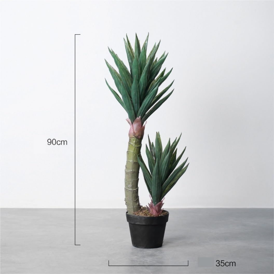 Pianta Artificiale Agave 1,8mt – Finto Albero Da Interni/esterni Con Vaso Nero, 3 Teste, Decorazione Casa O Ufficio