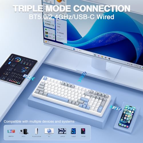 Image of AULA F99 Wireless Mechanical Keyboard-Silent Version,Triple-Mode(BT5.0 /2.4GHz /USB-C),Gasket Mounted,Hot Swappable Keyboard with Pre-lubed Linear Switches,RGB Backlit PC Gaming Keyboards for Win /Mac