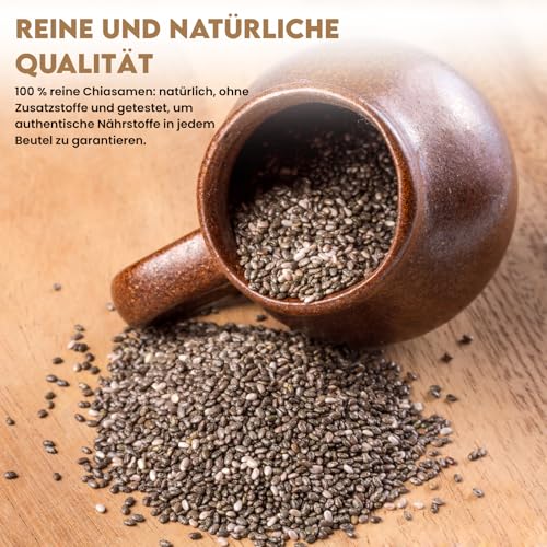 Chiasamen 1kg – 100% Natürlich, Reich an Omega-3, Ballaststoffen & Protein – Vegan, Glutenfrei, Rohes Superfood – Ideal für Smoothies, Backen, Porridge, Salate – Wiederverschließbarer Beutel