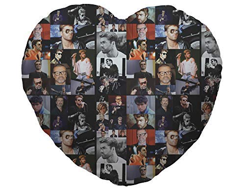 L&S PRINTS FOAM DESIGNS Colour George Michael Fan Montage Design Heart Shaped Cushion, Multi, 14 x 14