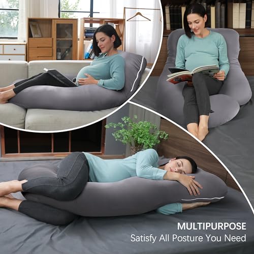 Image of MOON PARK Pregnancy Pillows for Sleeping - U Shaped Full Body Maternity Pillow with Removable Cover - Support for Back, Legs, Belly, Hips - 57 Inch - Dark Grey - Cooling Cover