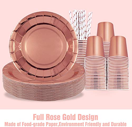 KAHEIGN 146Pcs Rose Gold Party Servies, Wegwerp Folie Papier Borden Servetten Cups Rietjes voor Bruiloften, Verjaardag… - Image 3