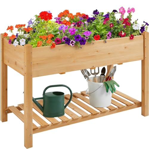 Yaheetech Carré à Plantes en Bois Lit de Plantation Surélevé Carré Potager de Jardin Erconomique sur Pieds en Bois pour Herbes, Légumes, Fruits, Fleurs...