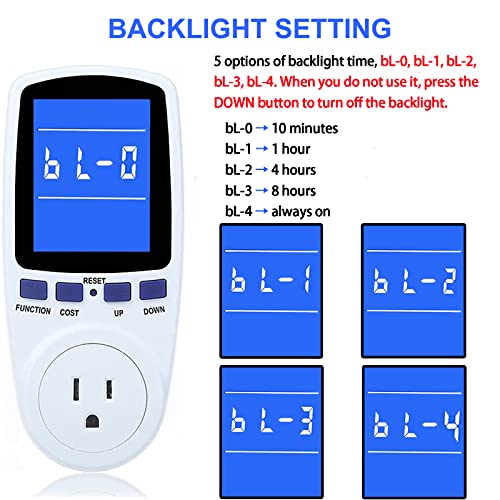 Upgraded Watt Power Meter Plug Home Electrical Usage Monitor Consumption, Energy Voltage Amps Kill Tester with Backlight, Overload Protection, 7 Modes Display by MECHEER - Image 5