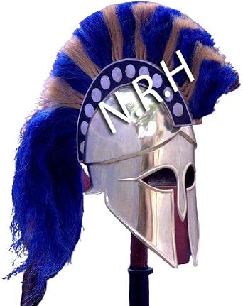 Nautical Replica Hub Medieval Greek Corinthian Helmet with Blue and White Plume Halloween Costume