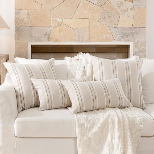 Image of Hckot Throw Pillow Covers 12x20 Set of 2 Taupe Pillow Covers Farmhouse Decorative Pillows Textured Linen Square Cushion Covers for Sofa Couch Bed Living Room Decor(Taupe)