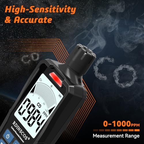 Image showing the device's LCD screen displaying numerical readings for CO, temperature, and humidity.