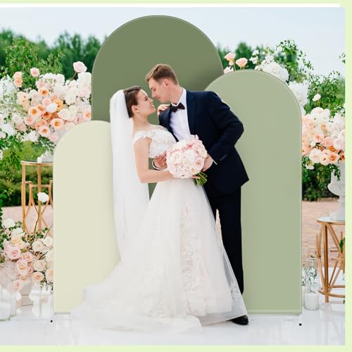 Image of VitalCozy Set of 3 Wedding Arch Cover 6ft, 6.5ft, 7.2ft Fabric Arch Backdrop Cover Double Sided Fitted Spandex for Baby Shower Birthday Party Decoration, Frame Not Included(Green Series)