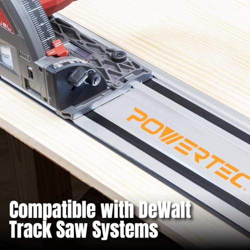 Image of POWERTEC 110 inch Track Saw Guide Rail Connector Set w /Protective Bag for Milwaukee Track Saw | Includes 2x55 inch Aluminum Extruded Guide Rails and (2) Guide Rail Connectors for Woodworking Projects