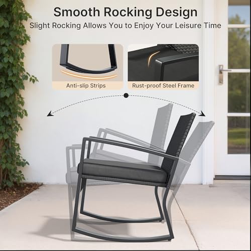 Image of Ahomly 4 Piece Outdoor Patio Furniture Set with Rocking Chairs, Black