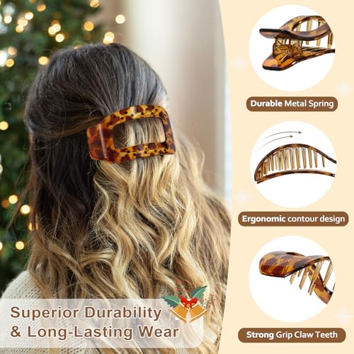 Image of 6 PCS Flat Hair Clips for Women, Large French Flat Claw Clips for Thick Thin & Curly Hair, Strong Hold Non Slip Leopard Print Jaw Clips Hair Accessories for Girls Valentine's Day Gifts, Tortoise