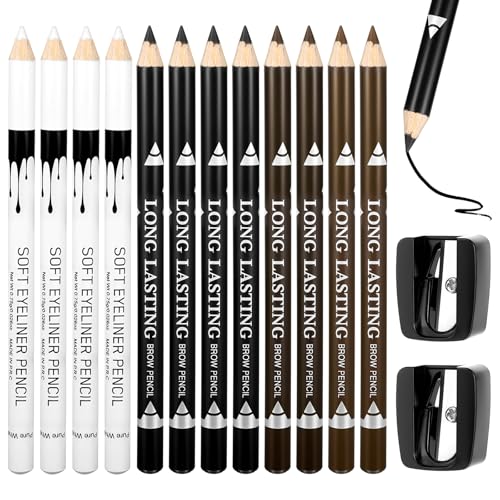 BOHUIZ 12Pcs Barber Pencil with 2 Sharpener Magic Hairline Pencils for Lineup Beard Shaping Beard Guide Pen Barber Chalk for Men Beards Hair Makeup Design White Black Dark Brown Light Brown