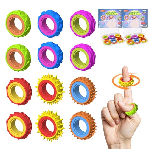 12 Stück Fidget Ring Toys Set für Kinder & Erwachsene Silikon Anti Stress Ring Fidget Spinner für ADHS Hilfsmittel Sensorik Akupressurring Autismus Spielzeug Massageringe für Finger