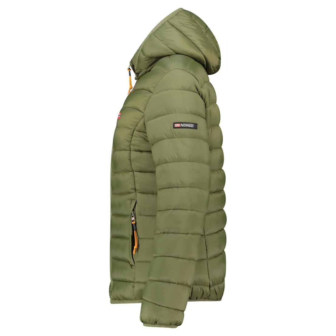 Geographical Norway Atikolor Hood - Chaqueta ligera para mujer con capucha - Chaqueta acolchada cálida mediada - Estilo urbano - Bolsillos con cremallera - insignia y bandera bordada - Corte femenino