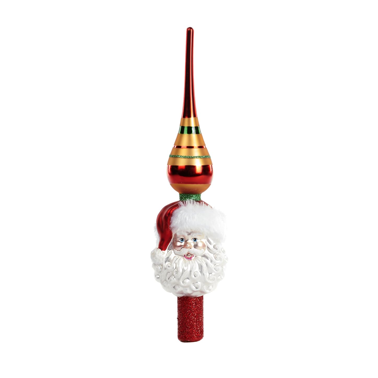 Goodwill Weihnachtsbaumspitze aus Glas, Weihnachtsmannkopf, 30 cm, Rot und Weiß