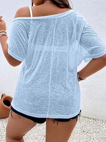 Image of Hilinker Women's Plus Size Sheer Mesh Short Sleeve Top