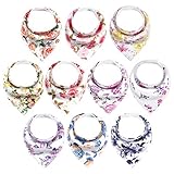 Baby Bibs for Girls 10 Pack Baby Bandana Drool Bibs Soft and Absorbent with Flower Pattern by...