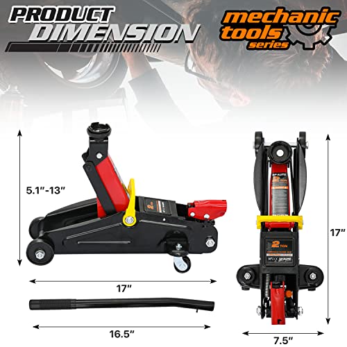 M-AUTO Hydraulic Trolley Jack Car Lift with Carrying Storage Case, Fast Lift Garage Floor Jack 2 Ton (4000 lb) Capacity, Handy and Easy Storage, Red - Image 3