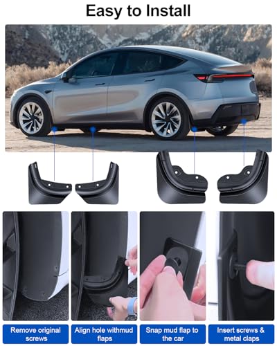 Image of 4PCS All Weather Mud Flaps for Tesla Model Y Juniper 2025-2027 Accessories Splash Guards Fenders No Drilling No Tape Mudflaps Protector Model Y Mud Guards PP+TPE Material Enhanced Thicker Version