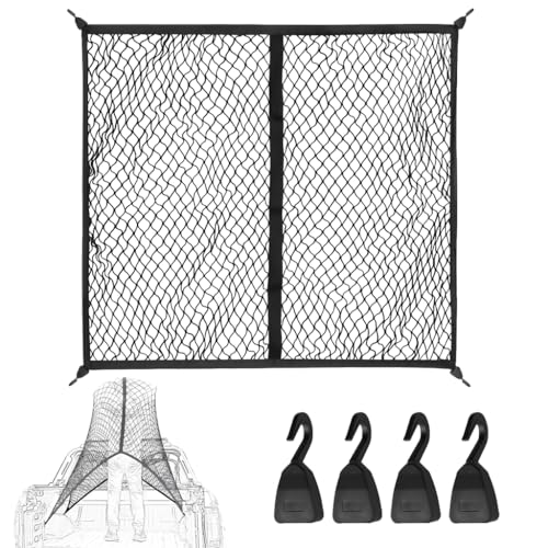Image of STHIRA Truck Bed Cargo Net with 4 Hooks, Heavy Duty Stretch Mesh Cargo Net for Pickup Truck Bed, Elastic Load Restraint Net for Load Securing, Travel Gear, Equipment and Outdoor Transport, 120x120cm
