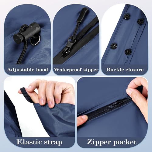 Sensong Regenponcho für Damen, Unisex Regenjacken Regencape, Wasserdicht mit Kapuze und Reißverschluss Wiederverwendbar Regenmantel für Wandern Camping Radfahren Reisen Dunkelblau