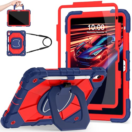Image of Auizotl Case for iPad (A16) 11th /10th Generation 11.0 /10.9 Inch with Screen Protector /360 Rotating Stand /Shoulder Strap /Pencil Holder,Military Grade Shockproof iPad Case 10th Generation,Navy Red