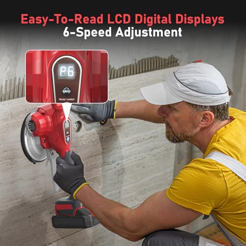 Fliesen Vibrationsgerät, Akku Fliesenrüttler mit 130 mm Saugnapf, 6-fach einstellbare Geschwindigkeit, LCD-Display, 2 Batterien, für Boden, Fliesen, Wand