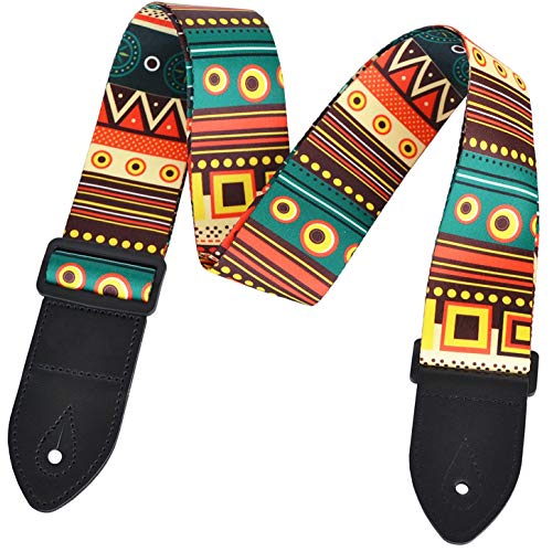 WOGOD Guitar Strap Jacquard Weave Hootenanny Guitar Strap with Leather Ends