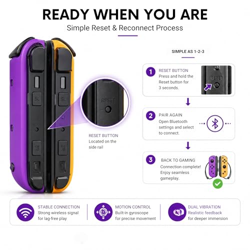 Image of Hopevry Joy-Con (L /R) Compatible with Nintendo Switch Controller | Wireless Controller For Nintendo Switch OLED | Support Double Vibration,Motion Sensing,Wake-up,Screenshot (Purple & Orange)