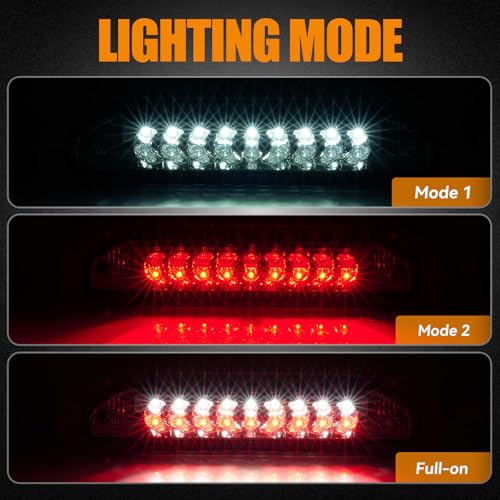 Image of Third 3rd Brake Light, LED High Mount Stop Light Replacement for 2002 2003 2004 2005 2006 2007 2008 Dodge Ram 1500, 2003-2009 Dodge Ram 2500 3500, Rear Center Cab Roof Tail Cargo Lamp (Chrome)