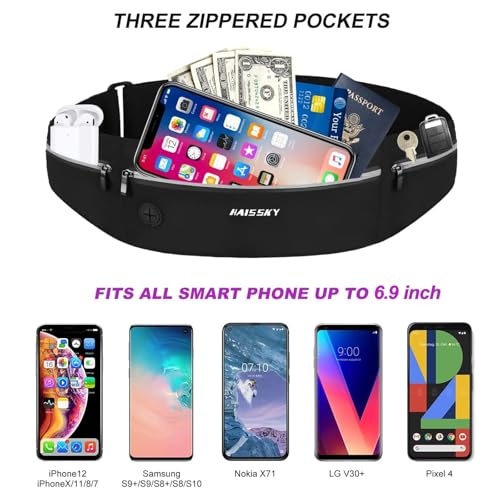 Laufgürtel für Handy,Hüfttaschen Sportgürtel Lauftasche Damen und Herren, Handytasche Joggen Lauftasche Running Belt wasserdichte Super dünn für Joggen, Fitness, Radfahren und Reisen Laufgürtel 6,9'