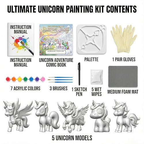 Image of Unscroo DIY 3D Model Painting Kits - Dinosaurs, Ice Age Animals & Unicorns - 3D Printed Art & Craft Hobby Gift for Kids, Teens & Adults - Return Gift Sets (Unicorn Magic (5-Pack))