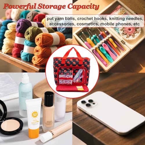 Image of Mdoker Knitting Bags and Totes Organizers Large Crochet Bag Lightweight Yarn Bags for Travel Yarn Storage Organizers for Crochet Hooks,Yarn,Knitting & Crochet Supplies(Red Rose)