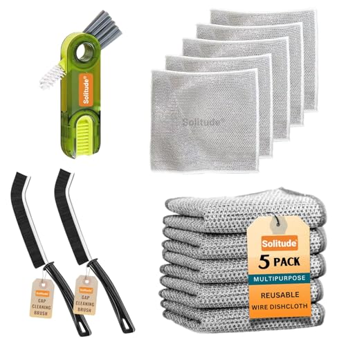 Image of Solitude 5 Non-Scratch Wire Dishcloth, Multipurpose Wire Dishwashing Rag for Wet and Dry, Easy Rinsing, Reusable for Kitchen