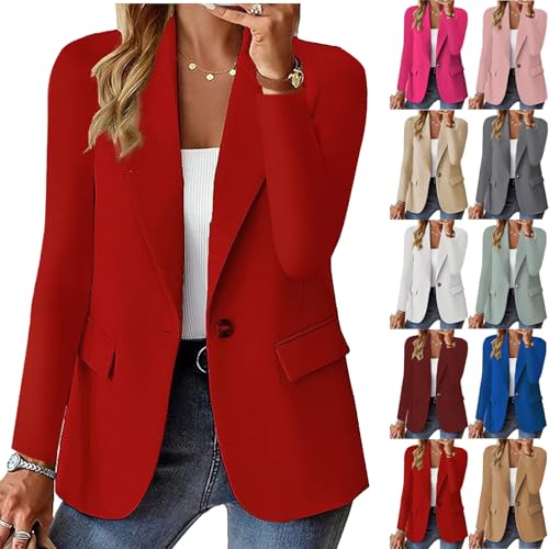 Opiniones de Blazers para Niña más recomendados. 41 Genérico Women's Minimalist Solid Button Lapel Collar Blazer, Women's Blazers & Suit Jackets, Business Casual Outfits for Women (Red,X-Grande)