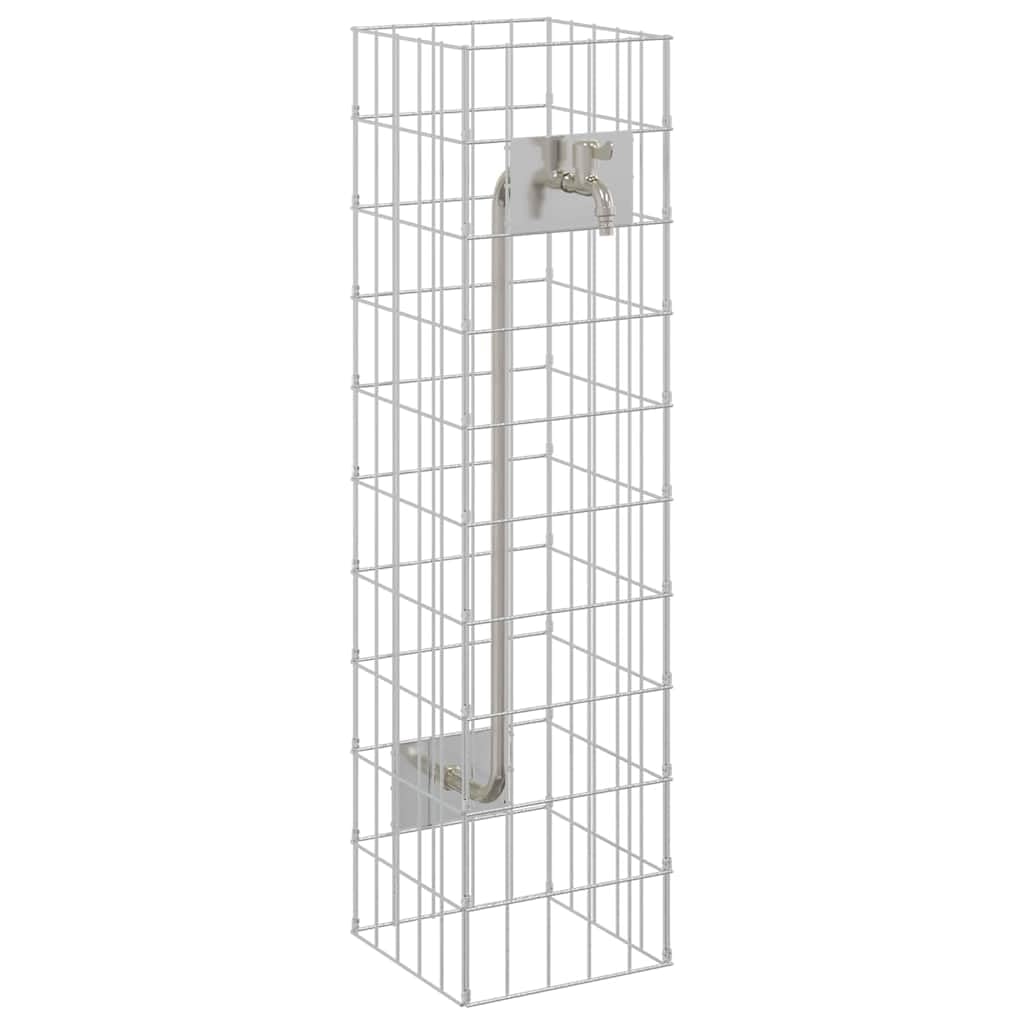 Gartensäule Wasserhahn aus Edelstahl, freistehende Wasserstelle für den Garten, 25 x 25 x 100 cm, wetterfeste Wassersäule in Silber
