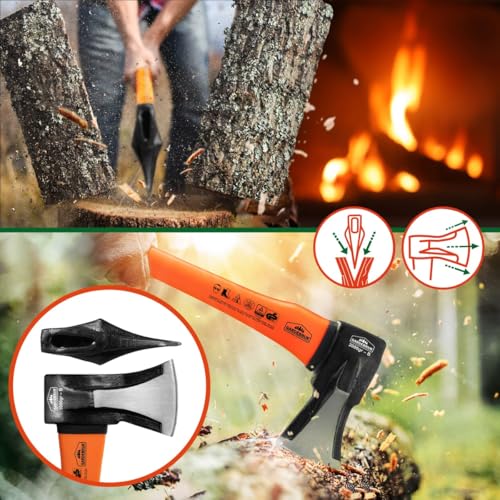 Gardebruk® Axt 2 kg Beil 1 kg Set ergonomischer Handgriff Gummischutz Universal Spaltaxt Spaltbeil Spalthammer Holzspalter – Bild 5