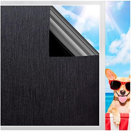 Coavas Window Privacy Film Frosted Glass Window Film Sun Blocking Window Tinting Film for Home, Static Clings Removable Frosting Bathroom Door Window Covering, Non Adhesive (17.5 x 78.7 Inch, Black)