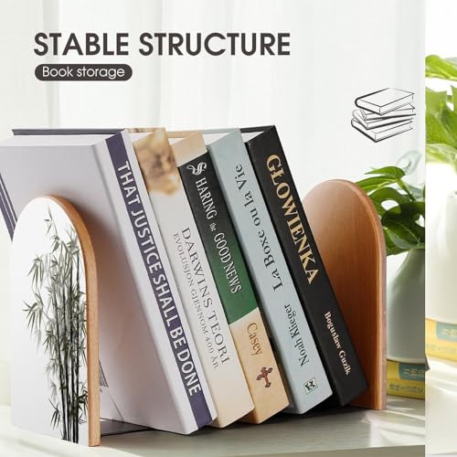 Sujetalibros de bambú resistente para evitar la caída de libros en las baldas 8