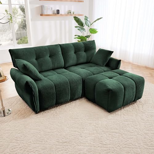 LIFE SKY Modern Sofa & Ottoman Set: 2-Seater Chenille Fabric Sect...