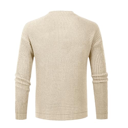 QZH.DUAO Men's Crewneck Sweater Waffle Textured Long Sleeve Knitted Solid Pullover Sweaters2