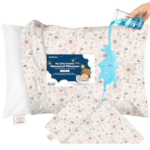 Image of KeaBabies 13x18 Waterproof Toddler Pillowcase, 1pk Pillow Case (Flora Vale) | Soft Waterproof Toddler Pillow Protector Cover for Kids, Boys, Girls, Machine Washable, Small Travel Pillow Sold Separately