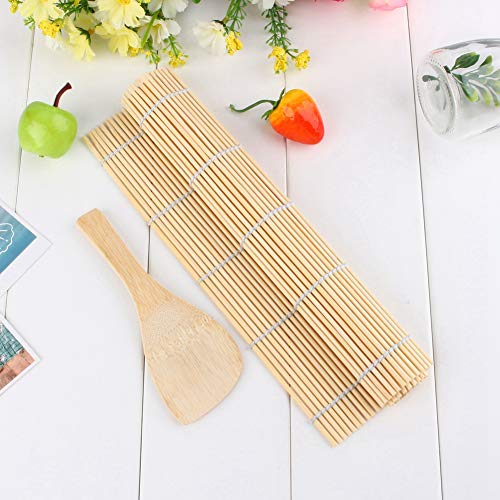 Huairdum Kit para Hacer Sushi, Tapete de Madera para Enrollar Sushi, Paleta de Arroz, Herramientas de Caseras con Superficie Lisa Antiadherente, Ideal para el Hogar y el Restaurante