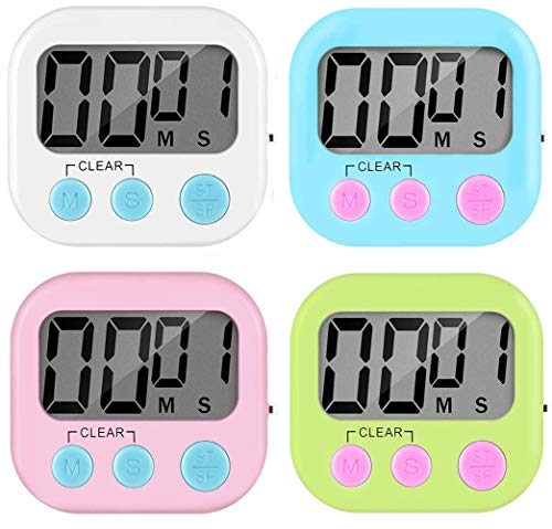 4 Pack Digital Kitchen Timer, ON/OFF Switch, Large LCD Display Loud Alarm